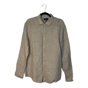 Charles Tyrwhitt Linen Button Down Shirt Long Sleeve Casual Classic Fit Beige L